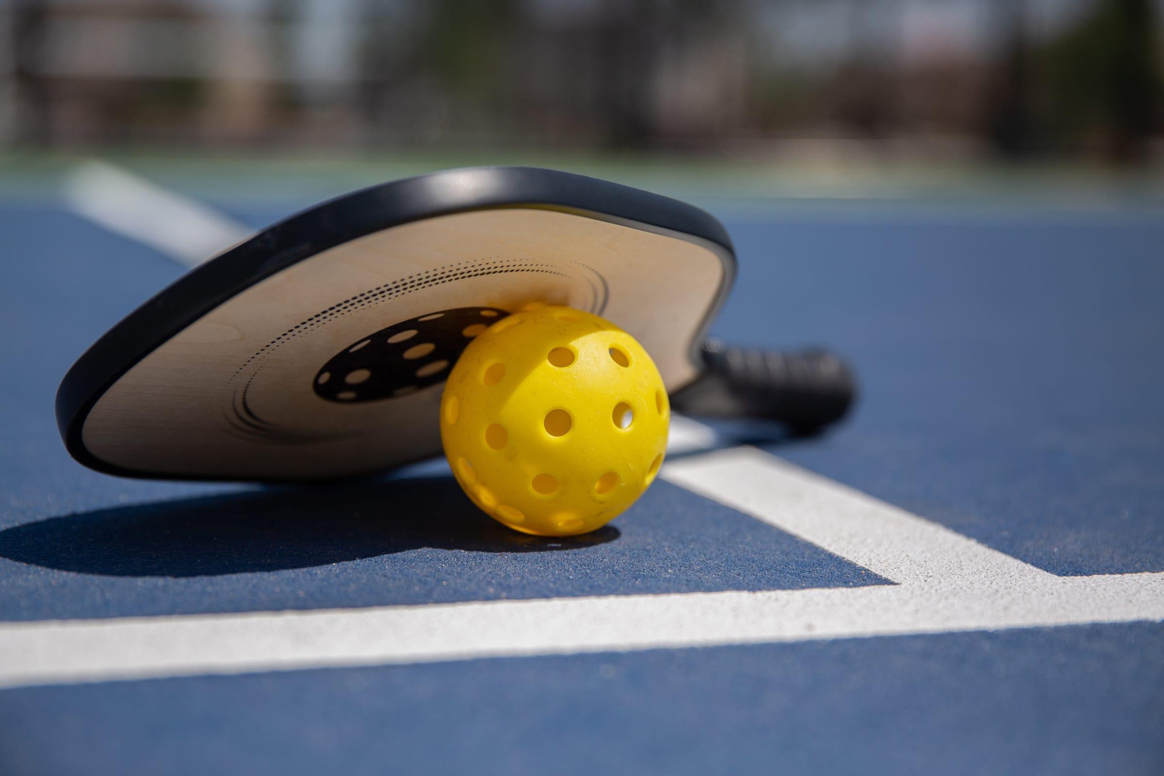 Pickleball paddle and balls on a practice court ready for drilling